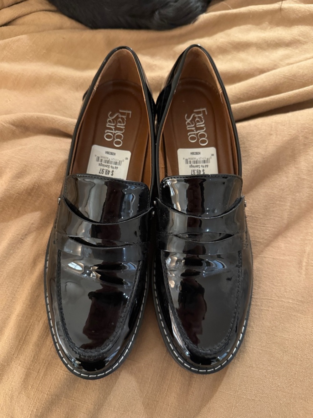 Franco Sarto womens Glossy Black Patent Slip-On Loafers